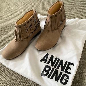ANINE BING tan suede fringe moccasin boots 36 NWOT